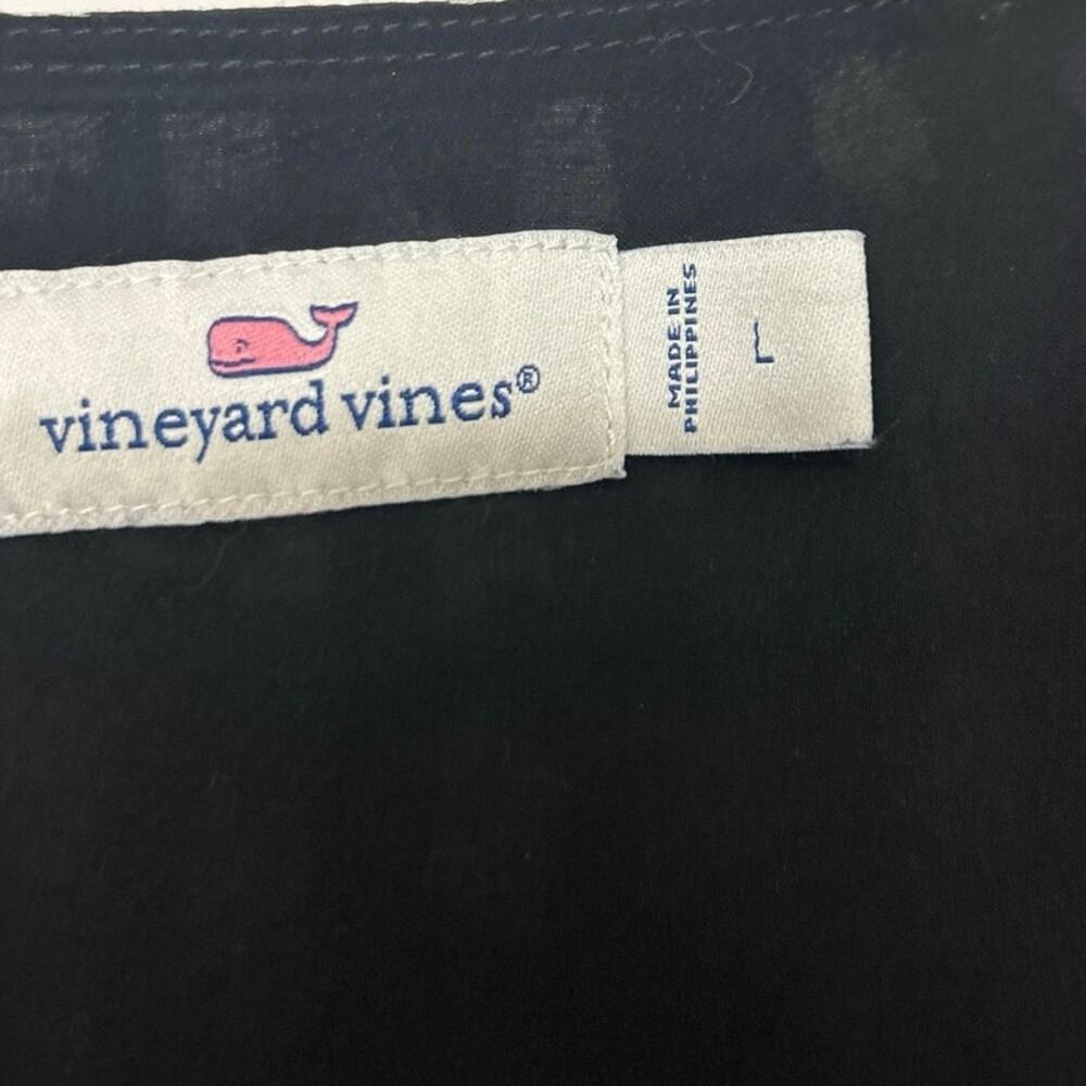 Vineyard Vines Black White Silk Blend Dress Large V Neck Long Sleeve Ruffle Hem - Picture 14 of 16